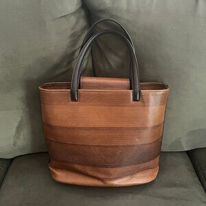 Escada Brown Ribbed Leather Tote Bag